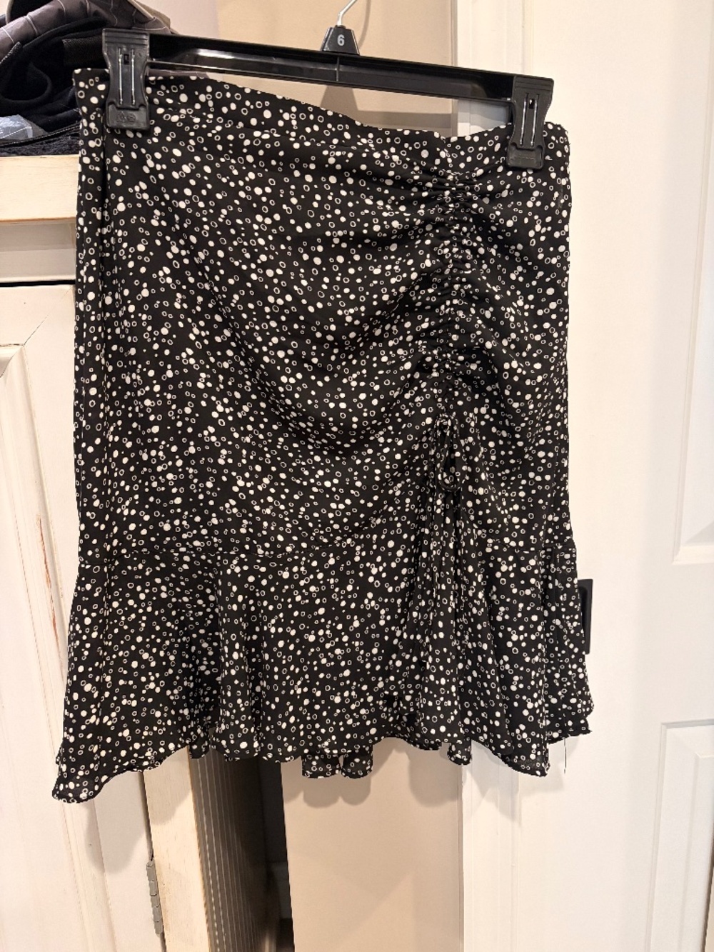 Max Studio Black White Polka Dot RuchedRuffle Mini Skirt